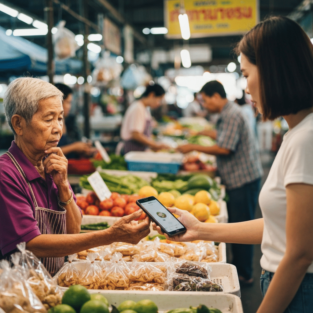 เงินบาทดิจิทัล 2.0 สแกนจ่ายตลาดนัด สะเทือนแอปฯ ธนาคาร - digital-baht-impacts-street-vendors