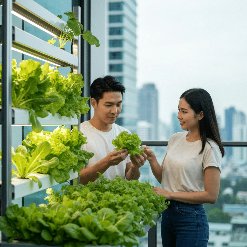 ปลูกผักคอนโด 2026: AI ช่วยประหยัดค่าครองชีพคนกรุง - ai-condo-farming-bangkok-2026