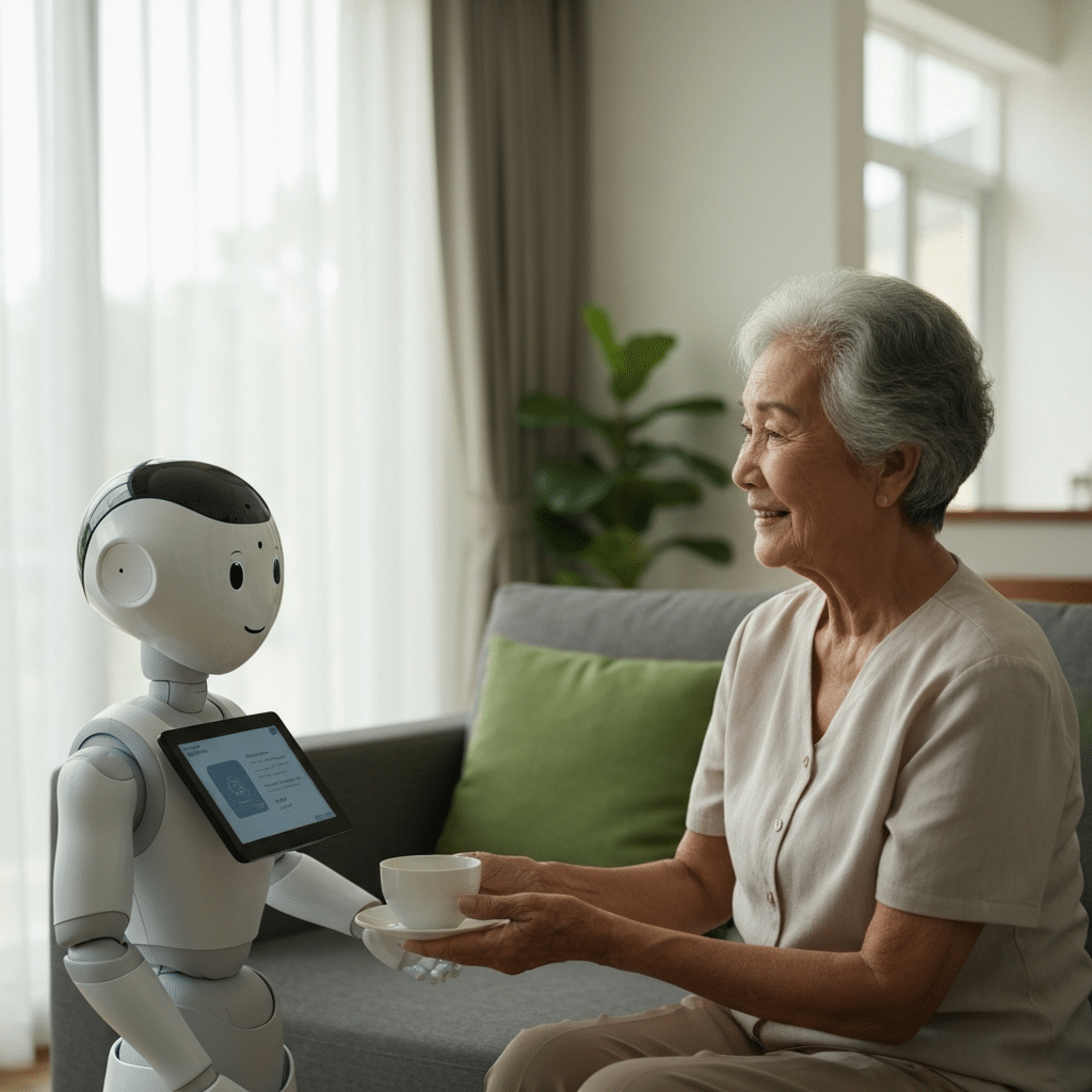 AI อุ่นใจ: หุ่นยนต์ดูแลผู้สูงอายุ เทรนด์ใหม่สังคมไทย 2026 - ai-elderly-care-robot-thailand
