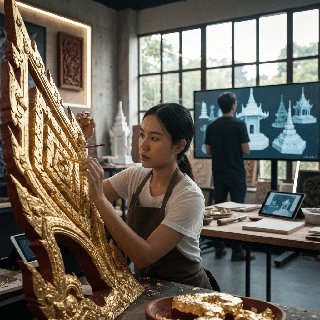 AI ปลุกชีพช่างสิบหมู่ ศิลปินไทยใช้สร้างงานศิลป์ร่วมสมัย - thai-artists-using-ai-art